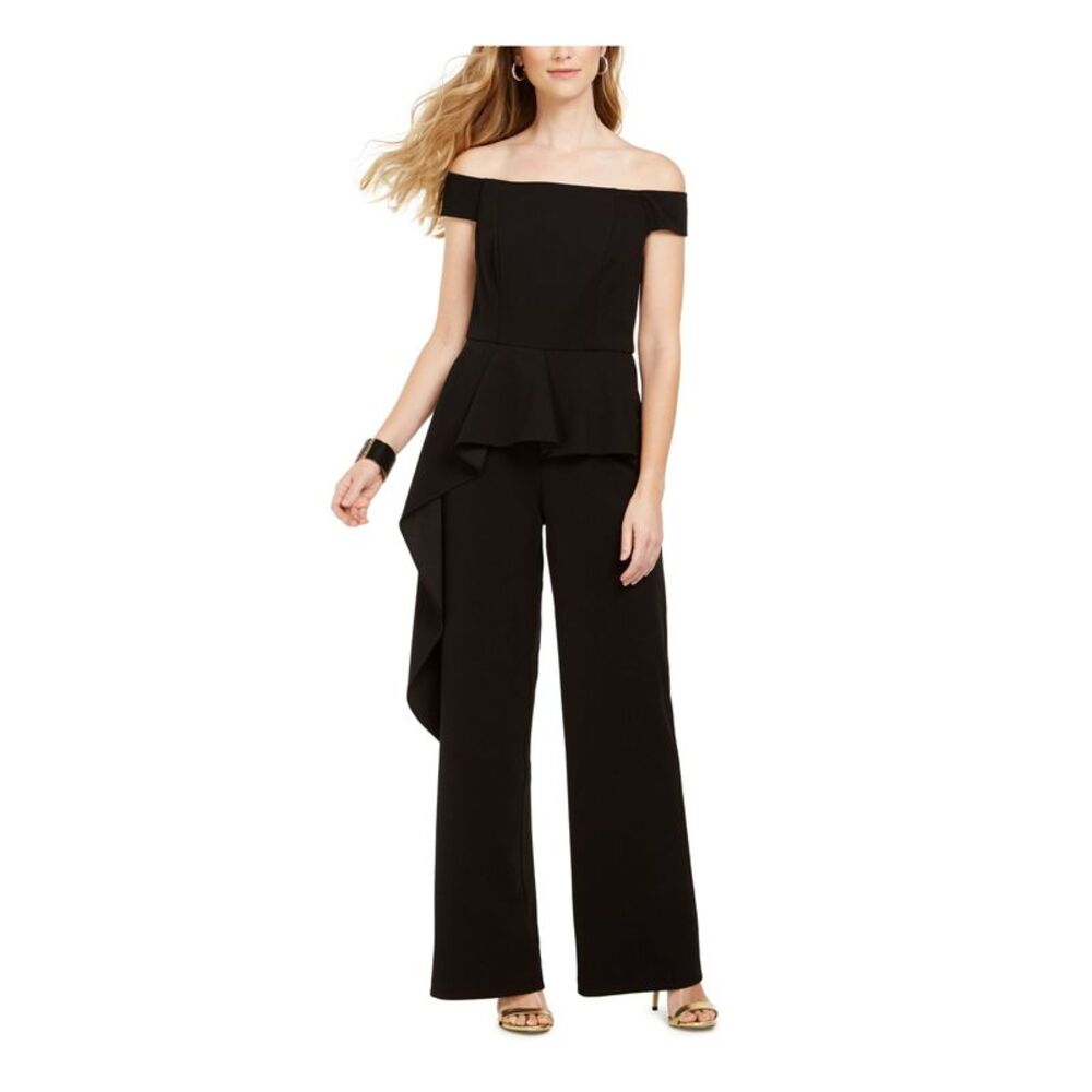ADRIANNA PAPELL Womens Black Short Sleeve Evening Straight leg Jumpsuit 2